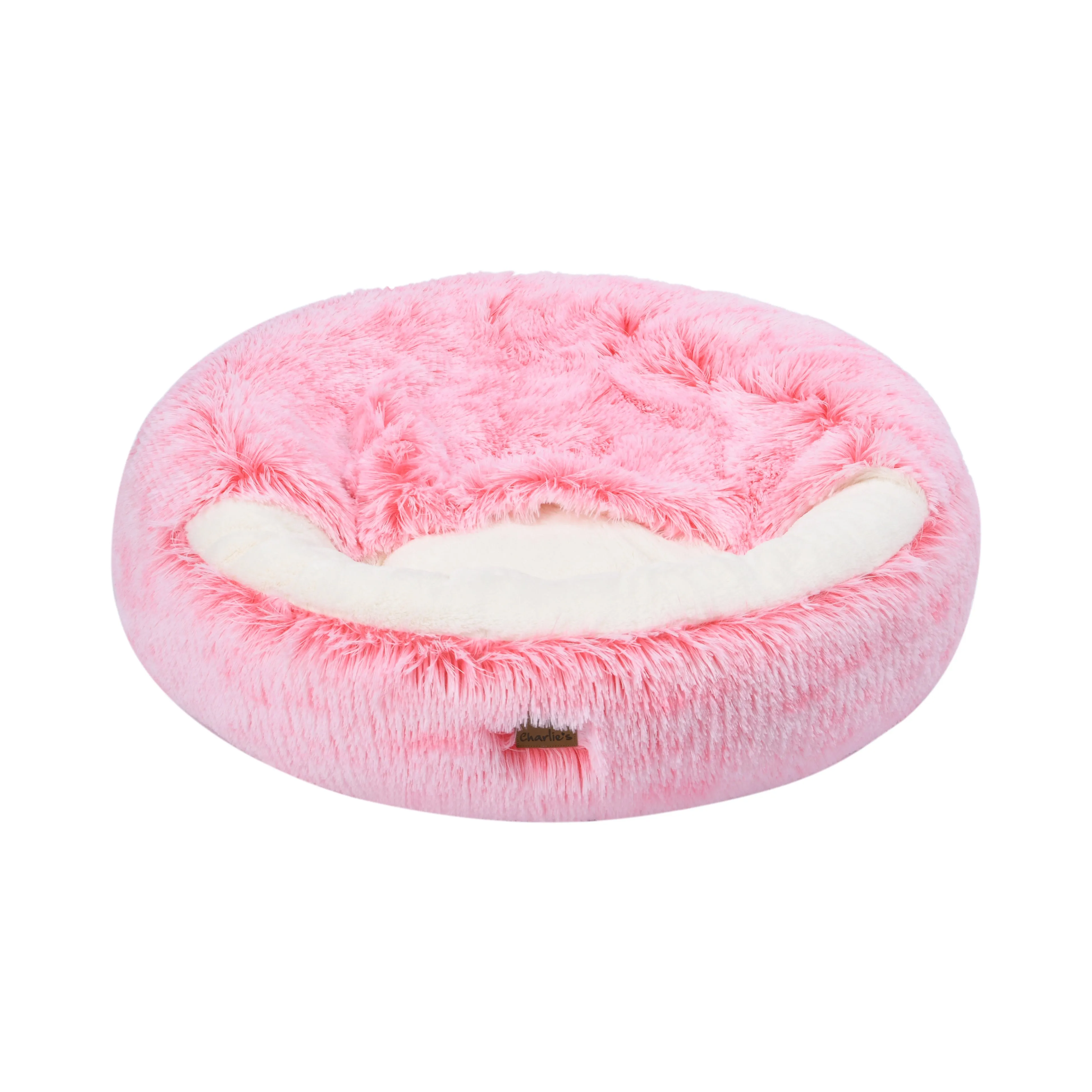 Snookie Hooded Pet Bed in Faux Fur - Ombre Pink
