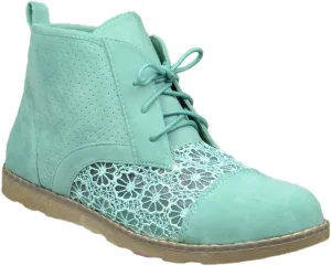 SOBEYO Women's Flat Booties Embroidered Flower Lace Up Oxford