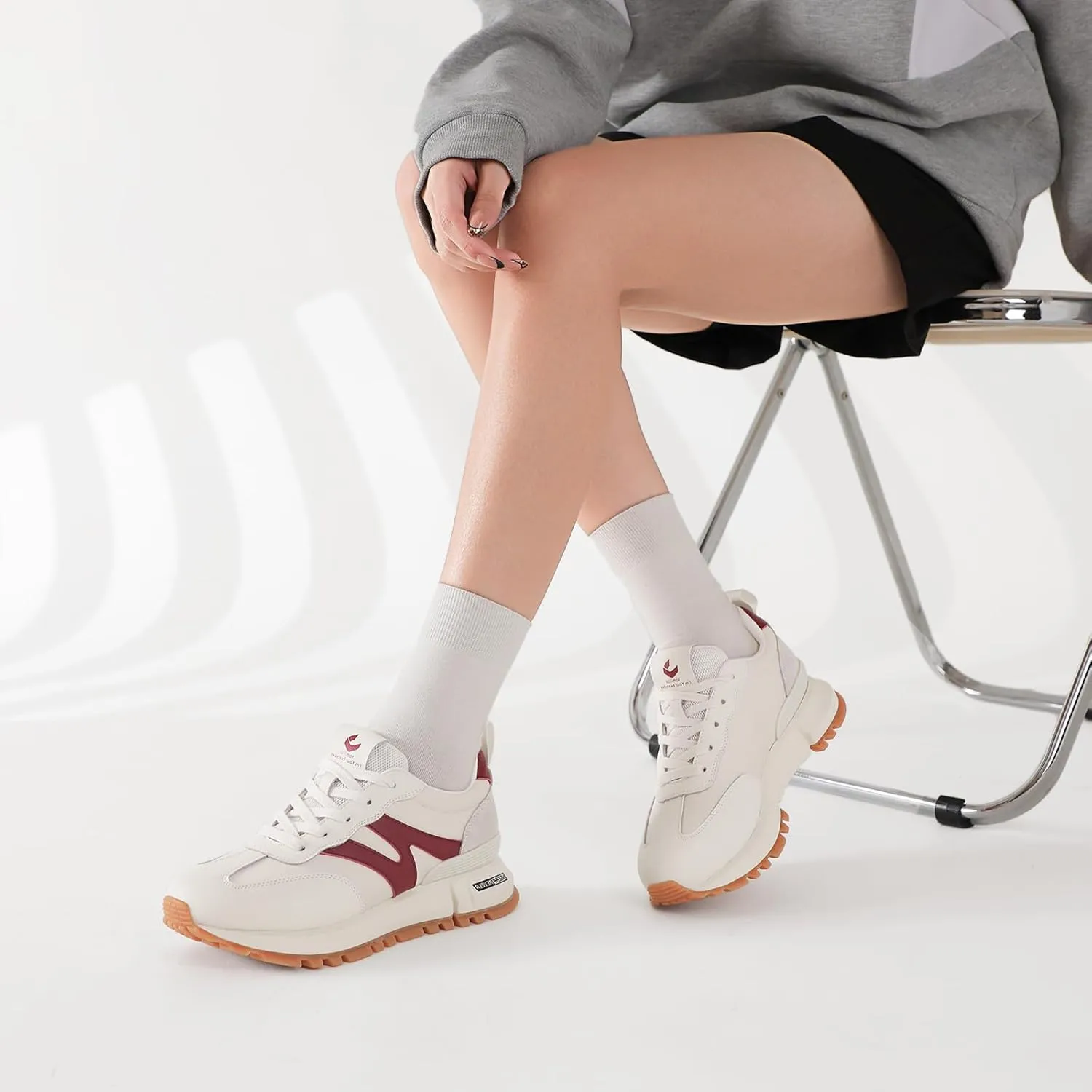 somiliss Sneakers for Women Genuine Leather Suede Patchwork Casual Lace Up Non-Slip Walking Shoes Comfortable Tennis Running Shoes Womens Fashion Sneakers