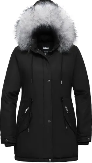 Soularge Women's Plus Size Winter Insulated Parka Coat with Faux Fur Hood
