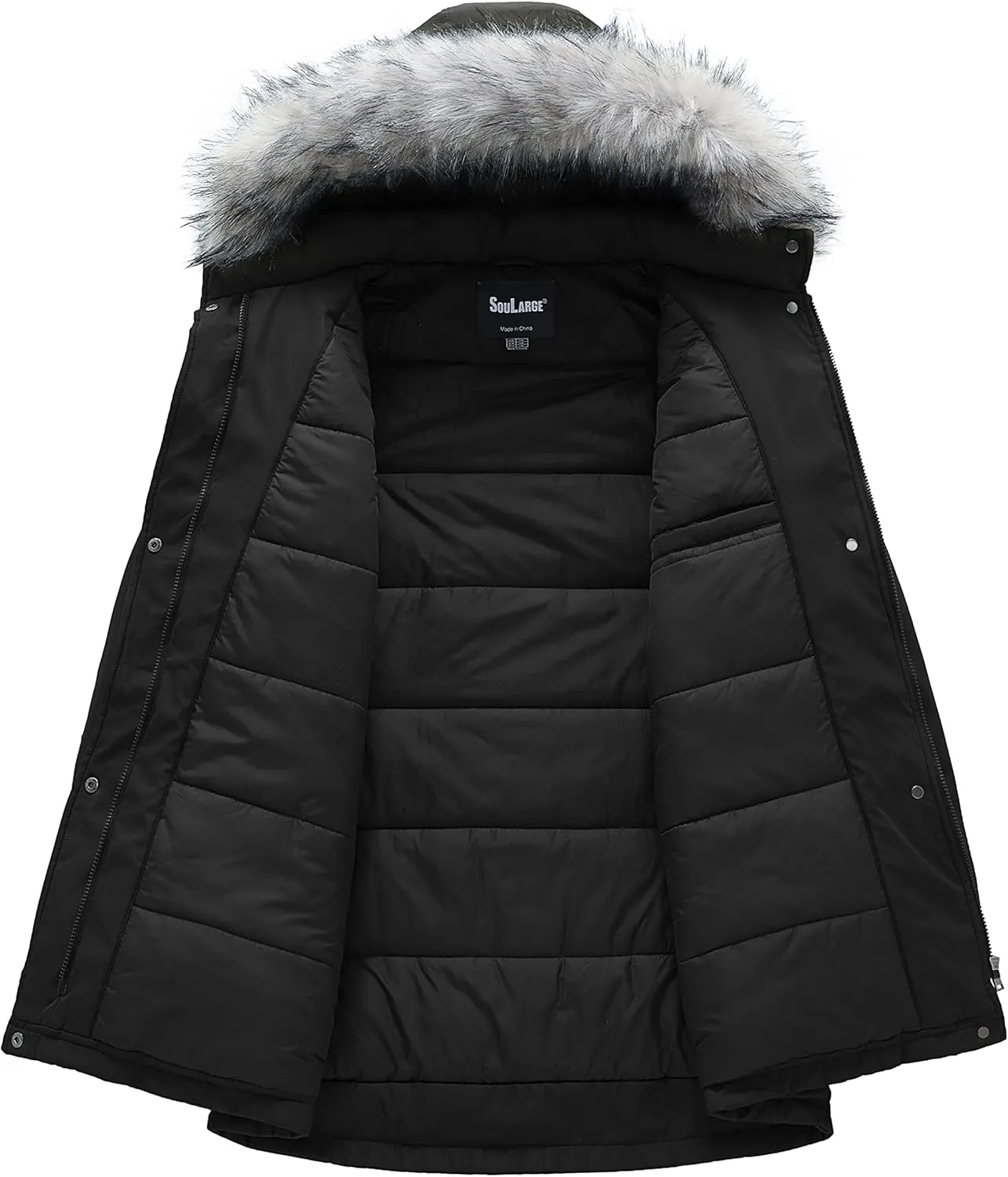 Soularge Women's Plus Size Winter Insulated Parka Coat with Faux Fur Hood