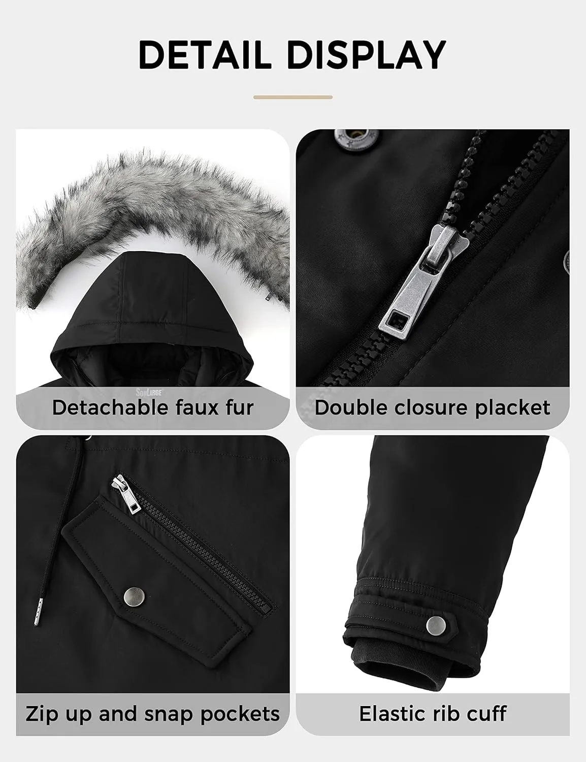 Soularge Women's Plus Size Winter Insulated Parka Coat with Faux Fur Hood