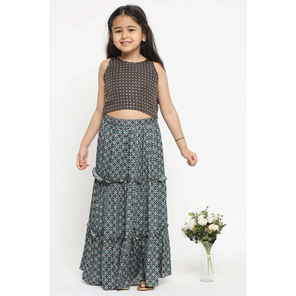Soup by Sougat Paul Geometric Printed Tiered Skirt Paired With A Crop Top