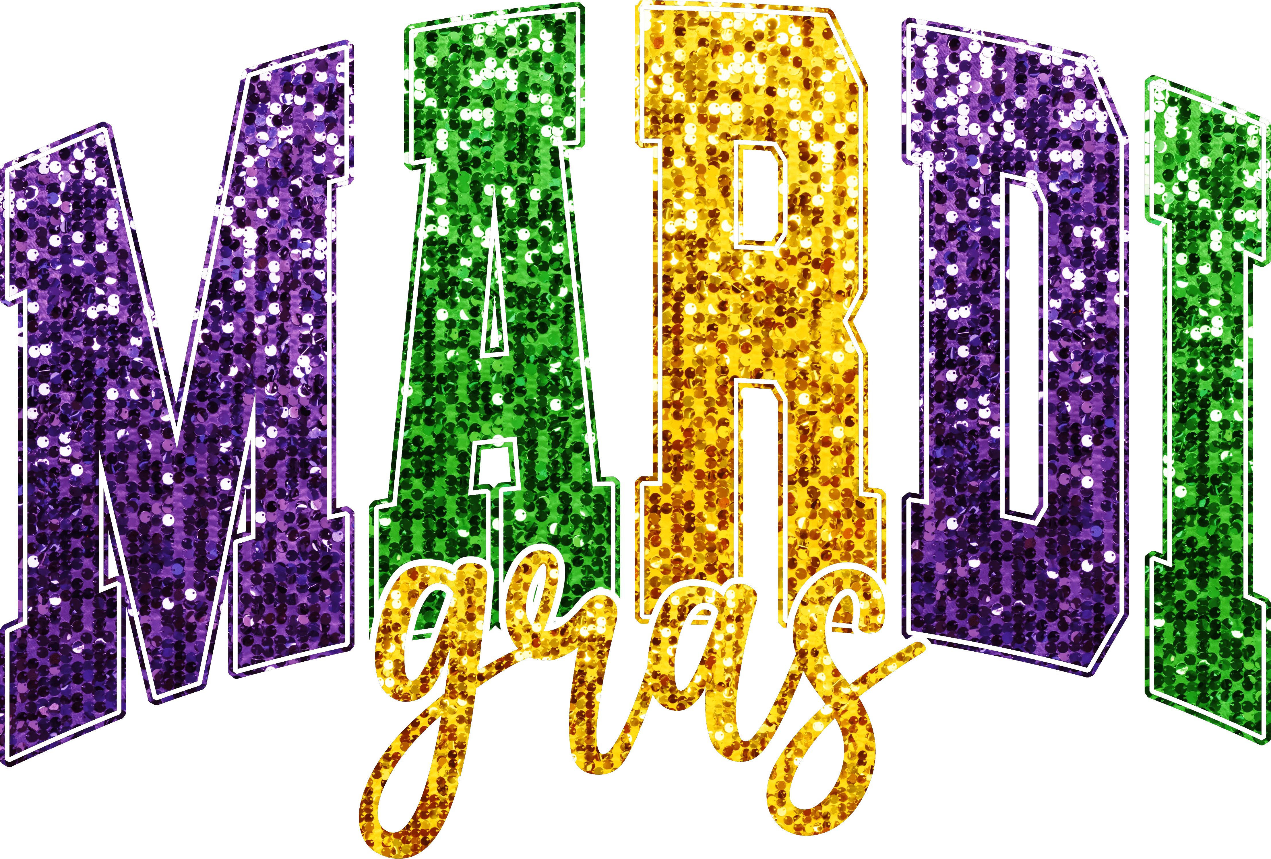 Sparkly Faux Glitter Mardi Gras DTF (direct-to-film) Transfer