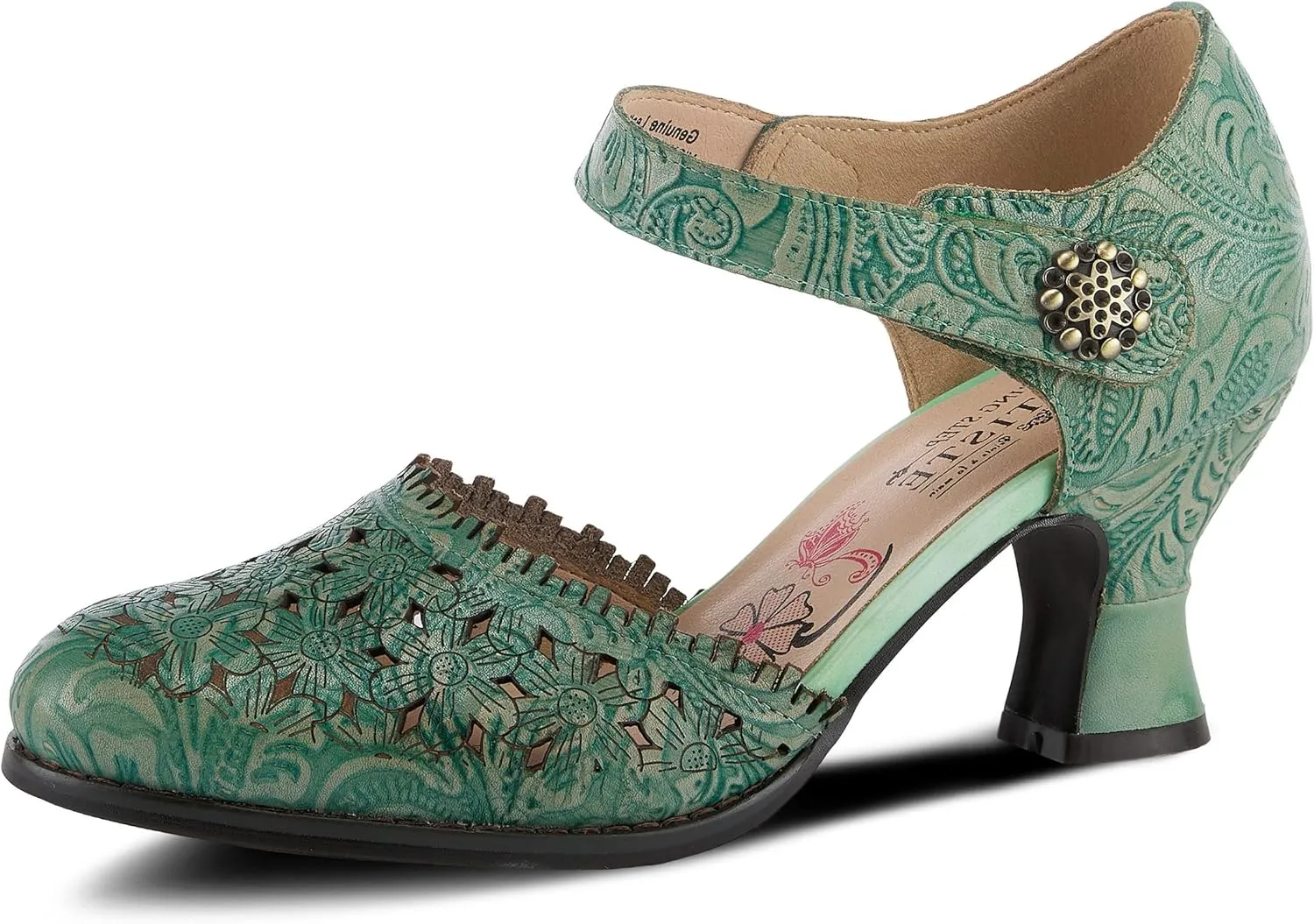 Spring Step L'Artiste Visionary Pump Shoes for Women | French Inspired Hand Painted Leather D'Orsay High Heels for Women with Ankle Strap