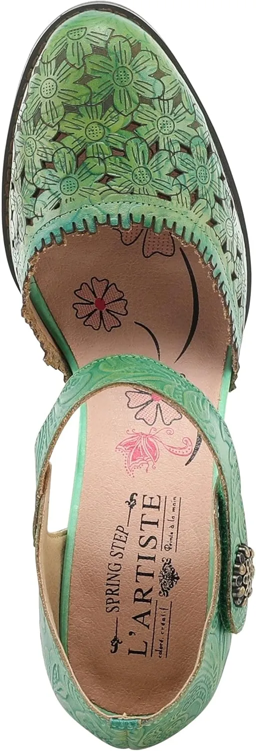 Spring Step L'Artiste Visionary Pump Shoes for Women | French Inspired Hand Painted Leather D'Orsay High Heels for Women with Ankle Strap