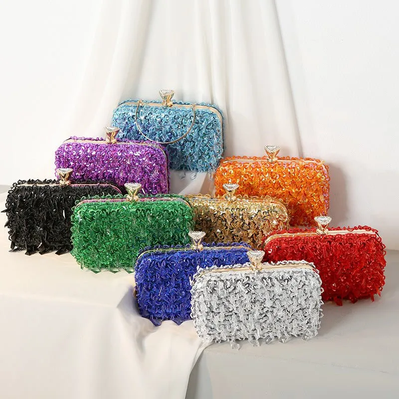 Square Exquisite Beaded Sequin Evening Clutch
