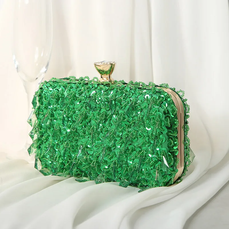 Square Exquisite Beaded Sequin Evening Clutch