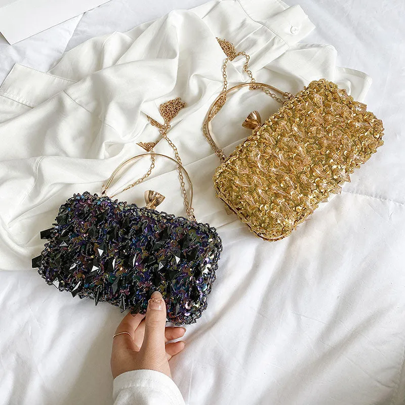 Square Exquisite Beaded Sequin Evening Clutch