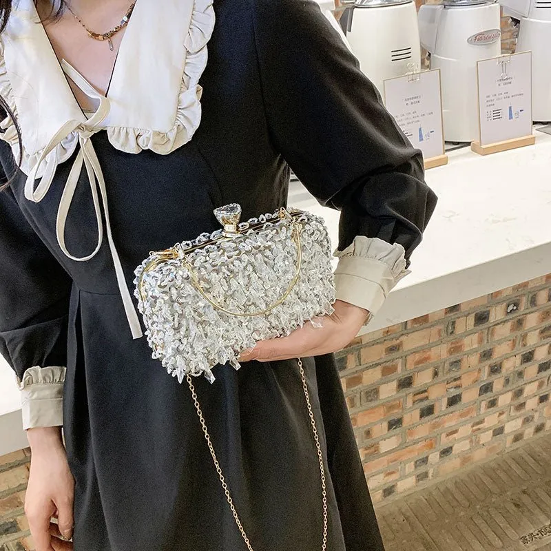 Square Exquisite Beaded Sequin Evening Clutch