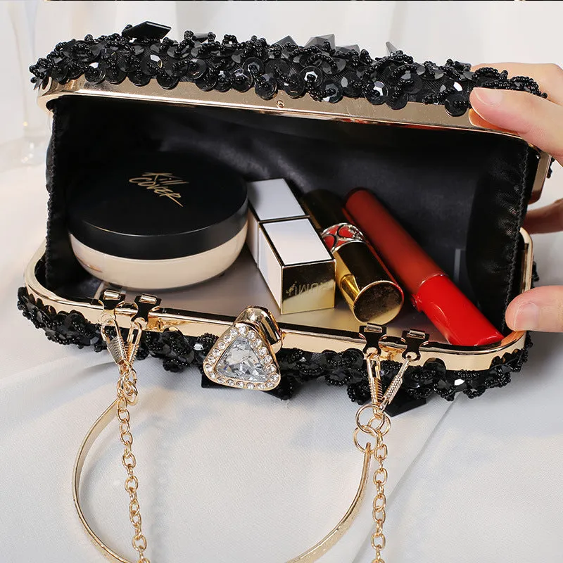 Square Exquisite Beaded Sequin Evening Clutch