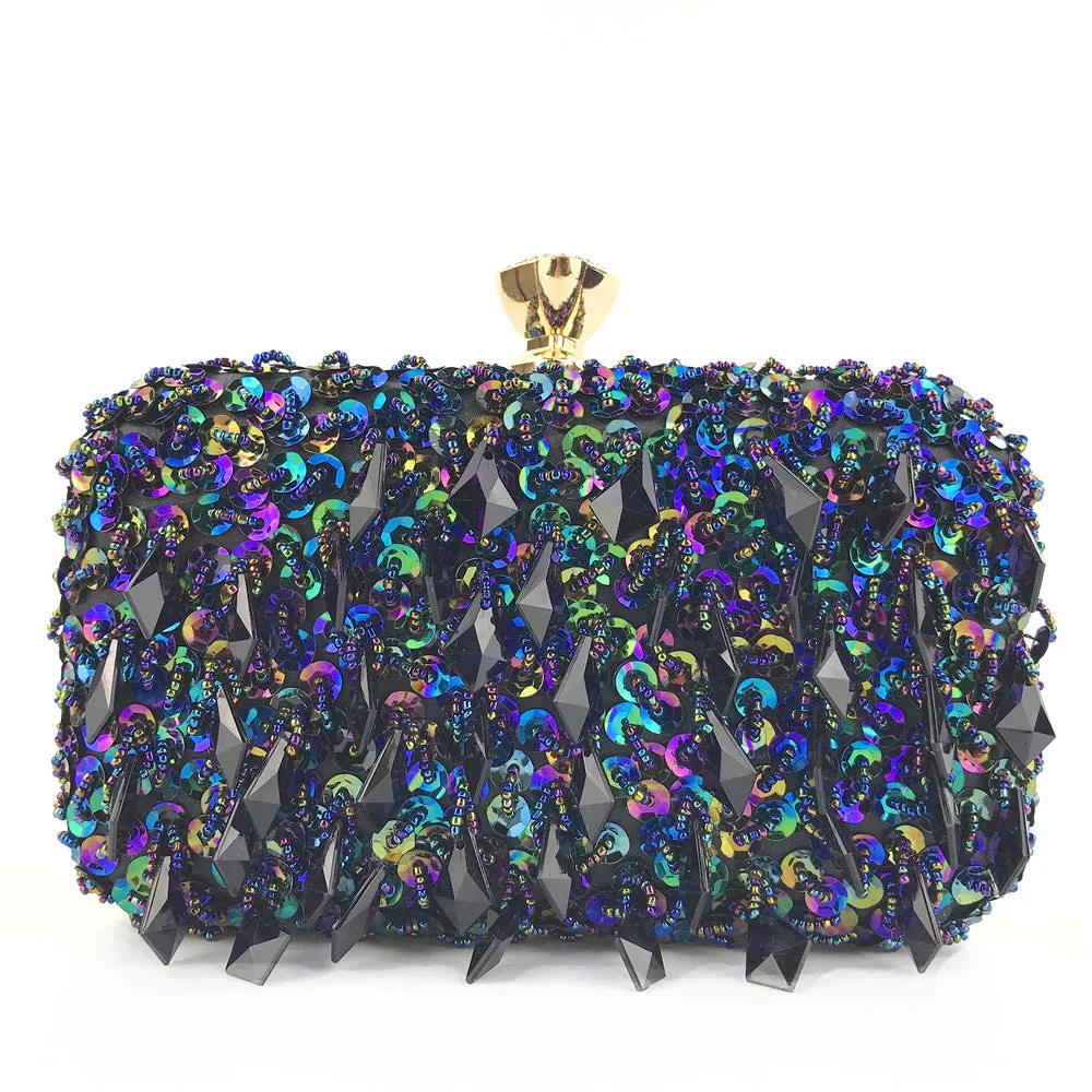 Square Exquisite Beaded Sequin Evening Clutch