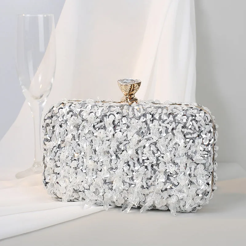 Square Exquisite Beaded Sequin Evening Clutch