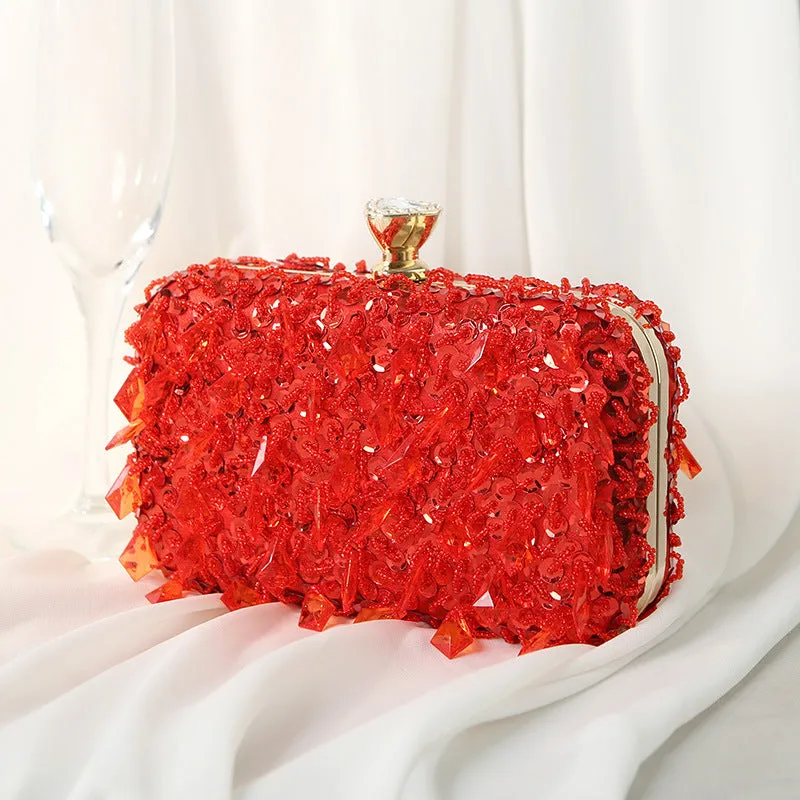 Square Exquisite Beaded Sequin Evening Clutch