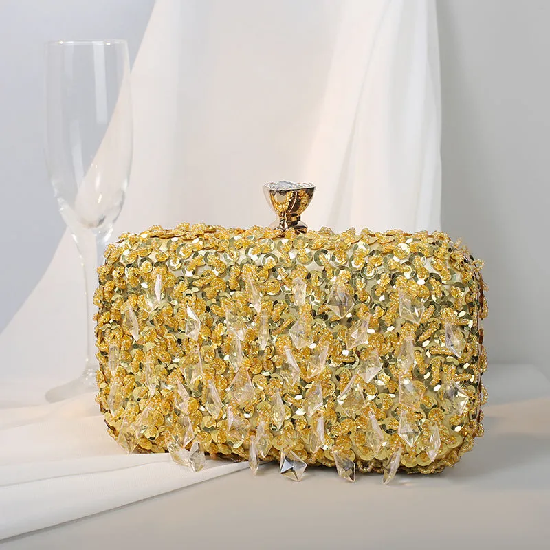 Square Exquisite Beaded Sequin Evening Clutch