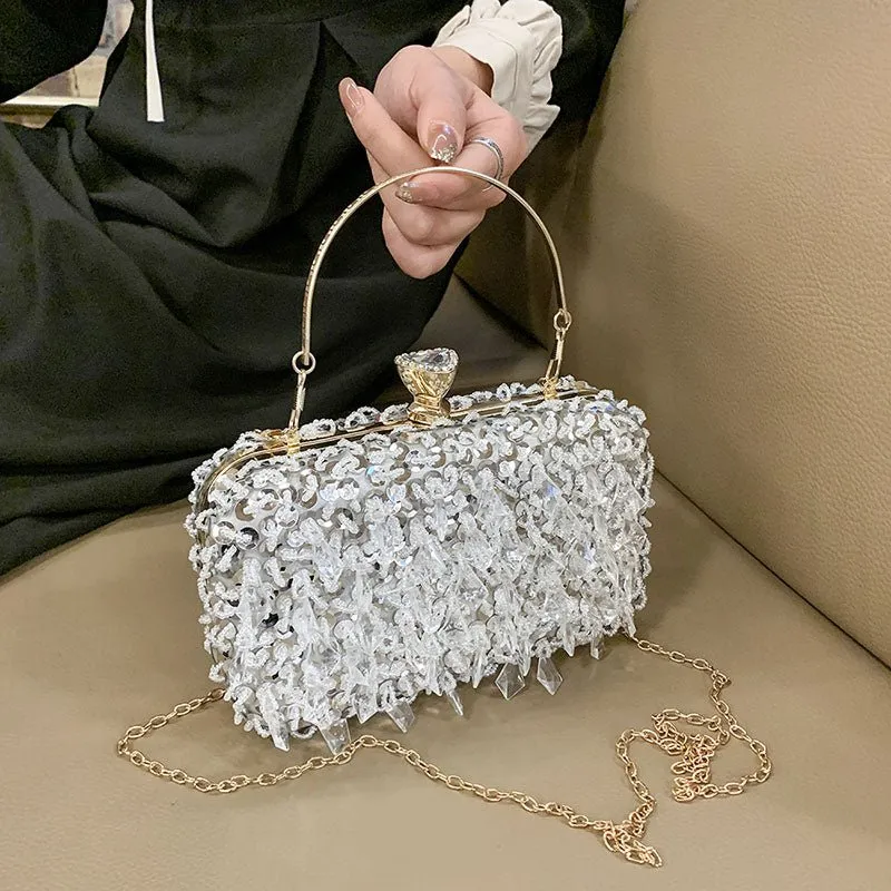 Square Exquisite Beaded Sequin Evening Clutch