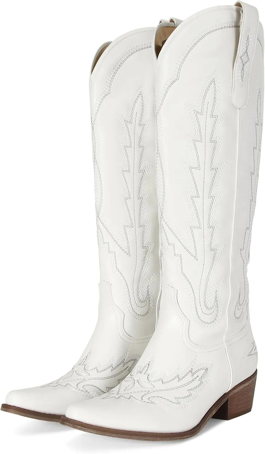 STALOV Cowboy Boots for Women,Western Pointed Toe Chunky Heel Pull-On Knee High Cowgirl Boots Fashion Embroidered Tall