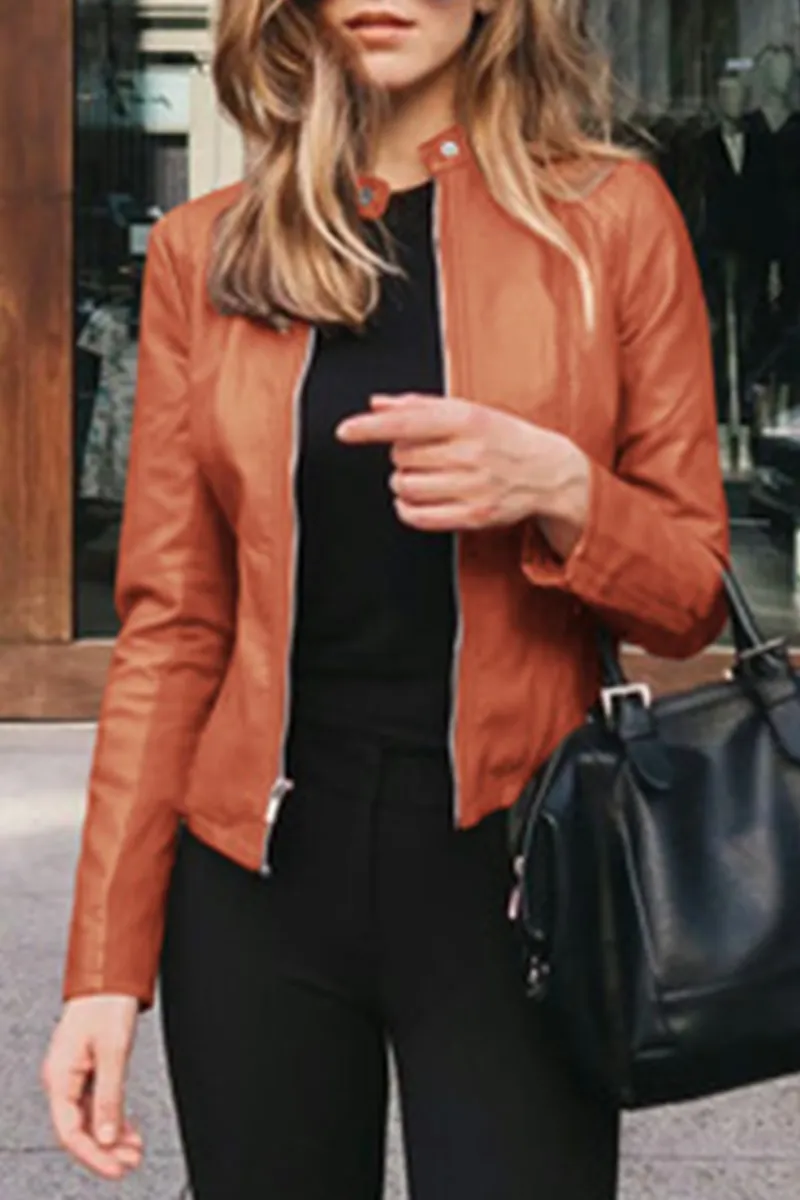Street Elegant Solid Patchwork Zipper Mandarin Collar Outerwear(12 Colors)