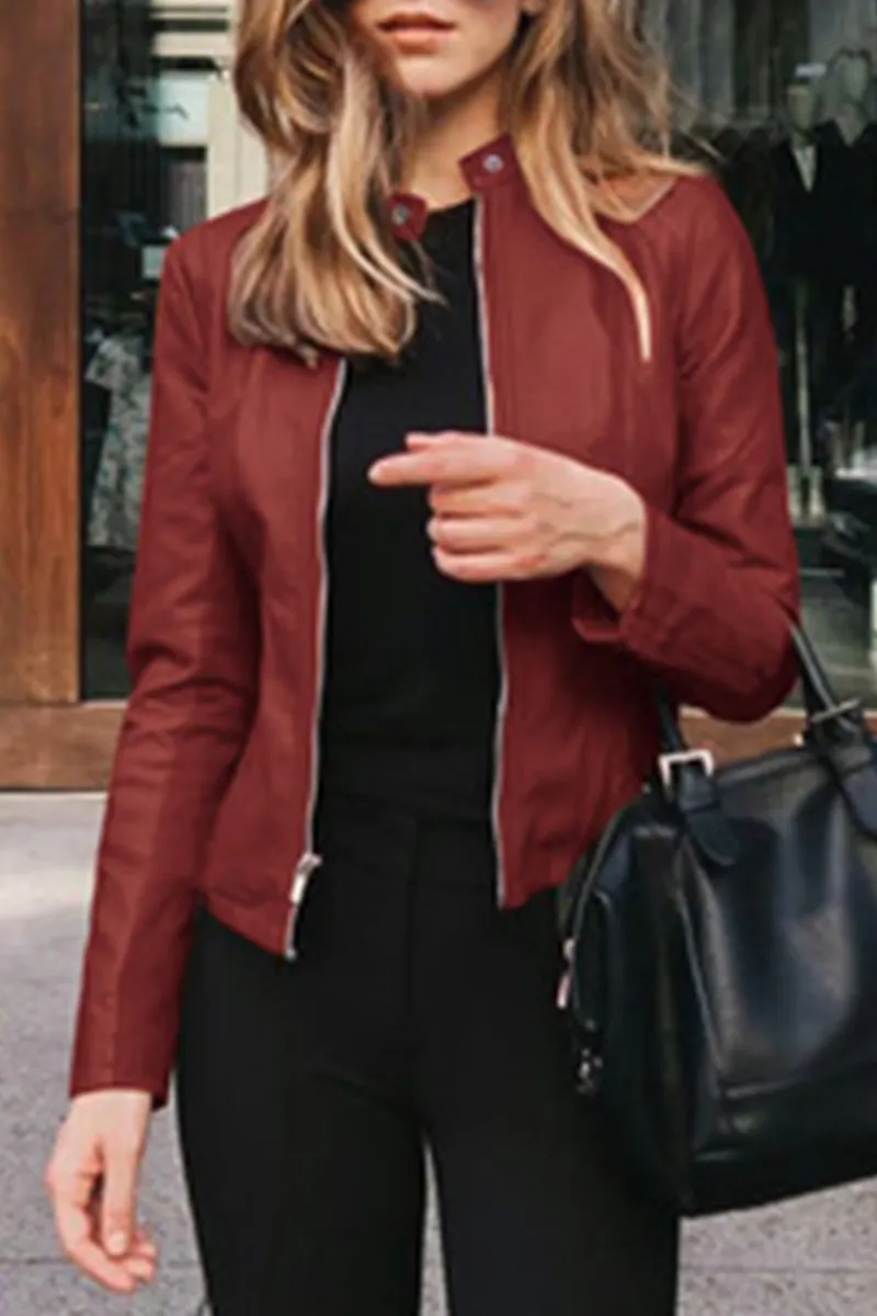 Street Elegant Solid Patchwork Zipper Mandarin Collar Outerwear(12 Colors)