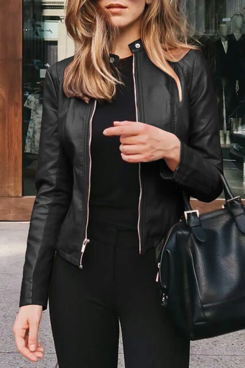 Street Elegant Solid Patchwork Zipper Mandarin Collar Outerwear(12 Colors)