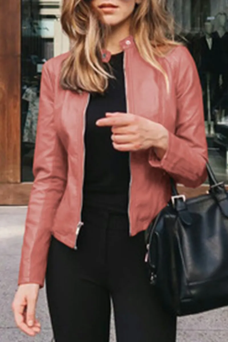 Street Elegant Solid Patchwork Zipper Mandarin Collar Outerwear(12 Colors)