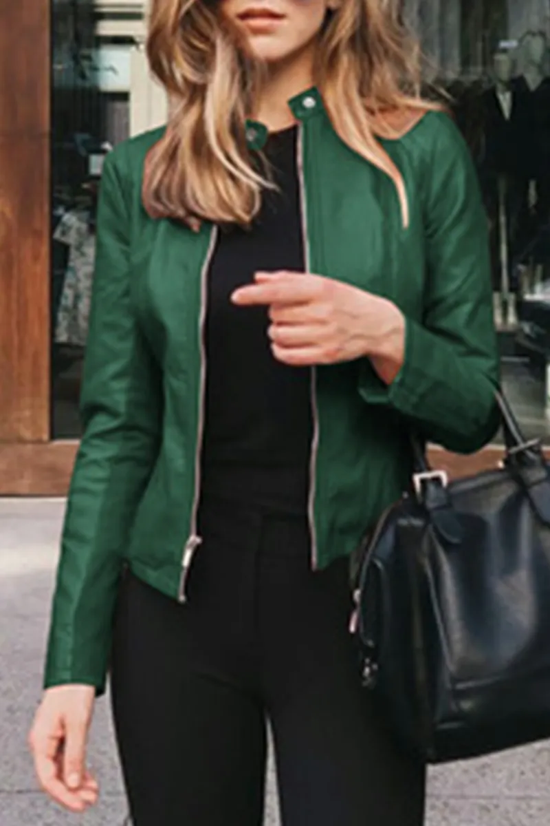 Street Elegant Solid Patchwork Zipper Mandarin Collar Outerwear(12 Colors)