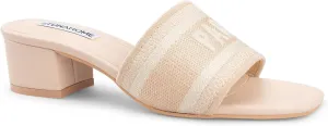 STUNAHOME Women's Heeled Sandals Low Block Chunky Heels Woven Embroidered Square Toe Slip on Heel Sandals Mules Comfortable Casual Summer Party Dress Shoes