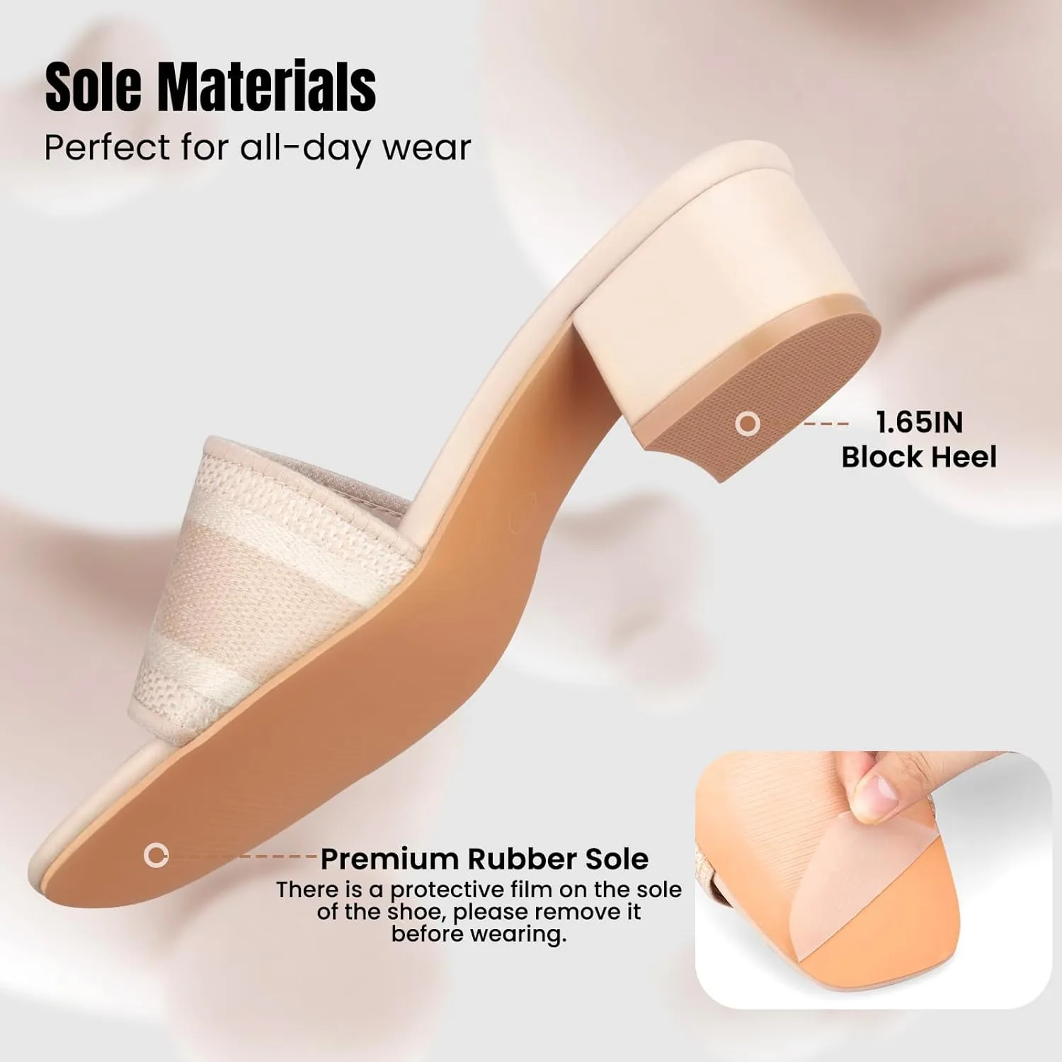 STUNAHOME Women's Heeled Sandals Low Block Chunky Heels Woven Embroidered Square Toe Slip on Heel Sandals Mules Comfortable Casual Summer Party Dress Shoes