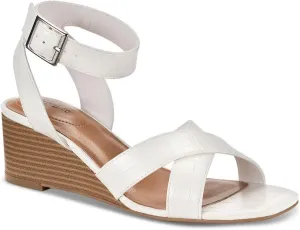 Style & Co. Womens Faux Leather Embossed Wedge Sandals White 6.5 Medium (B,M)