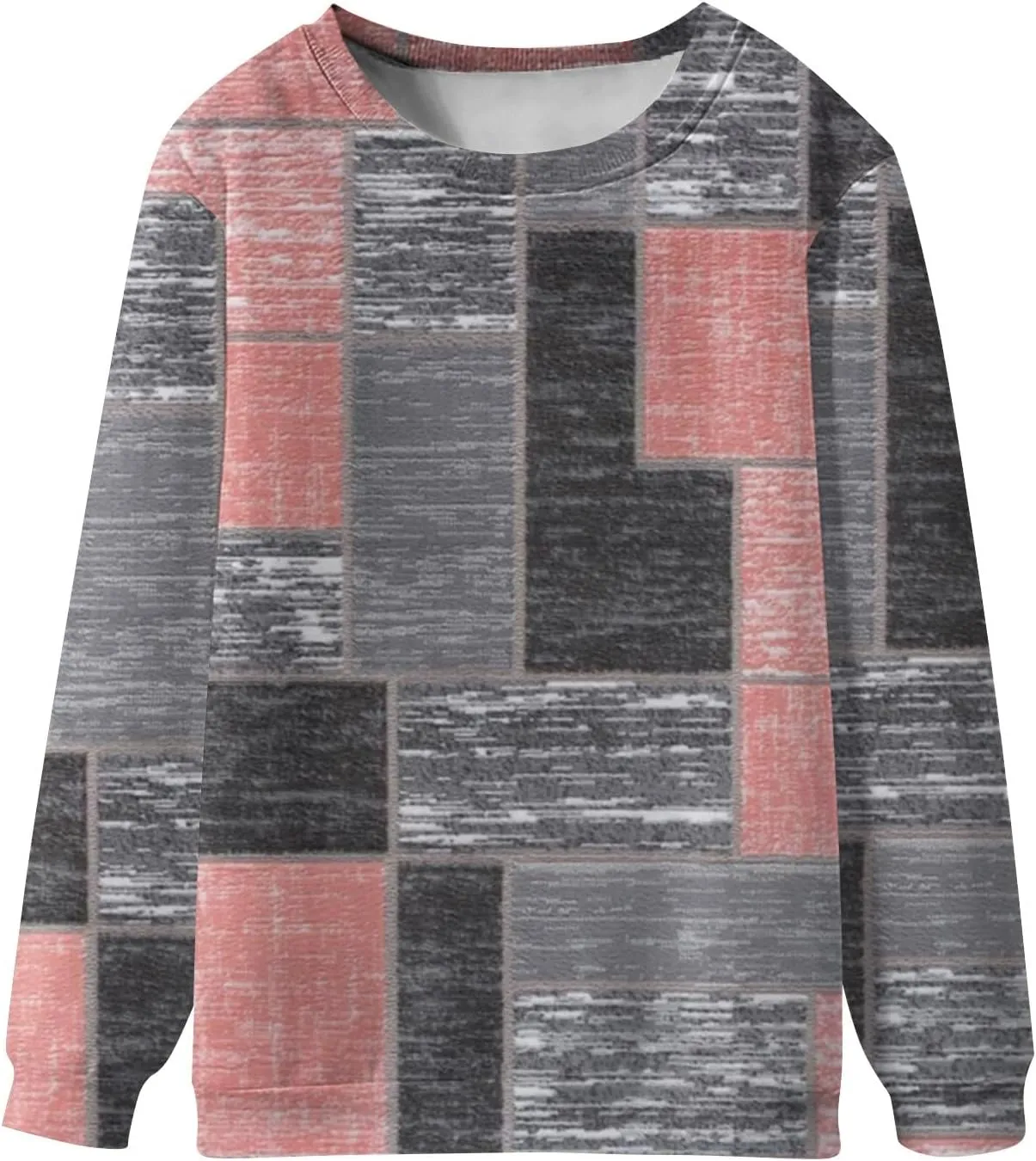Stylish Patchwork Sweatshirt for Women Standard Fit Long Sleeve Crew Neck Pullover Striped Block Color Lightweight Blouse Top