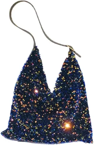 Stylish Sparkly Shoulder Tote Hobo Bag with Glitter for Women Girls Bling Casual Daily Shopping Bag Pouch