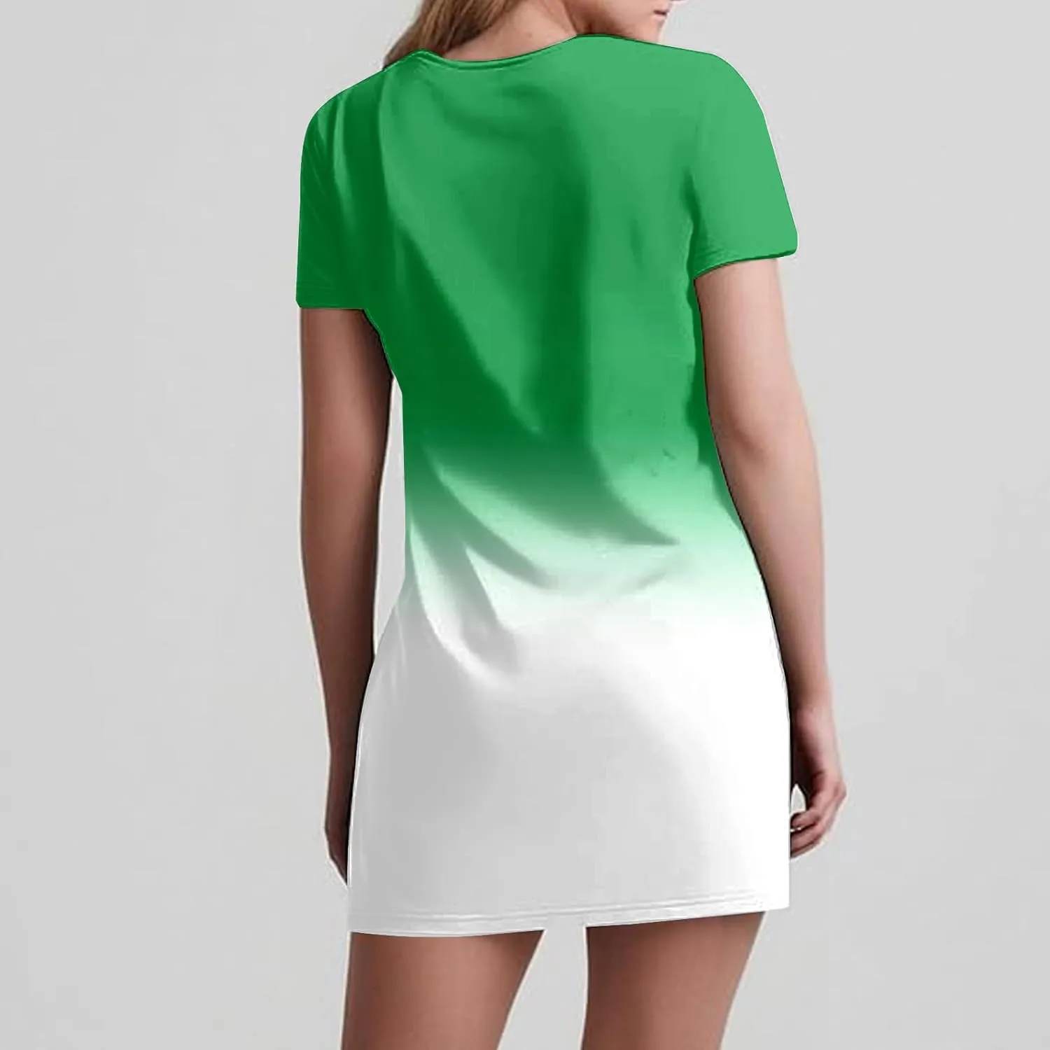 Summer Elegant Dress for Women V Neck Short Sleeve Trendy Skirts Comfy Gradient Color Dresses Walking Vacation