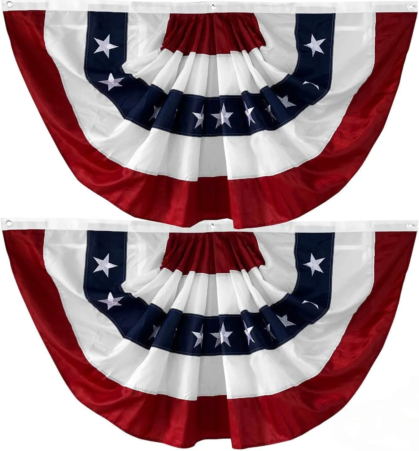 SUNYAO 2 Pack American Pleated Fan Flag USA Pleated Fan Flag 3x6 Ft American USA Bunting Decoration Flags Embroidered Stars Sewn Stripes Canvas Header and Brass Grommets