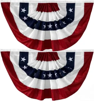 SUNYAO 2 Pack American Pleated Fan Flag USA Pleated Fan Flag 3x6 Ft American USA Bunting Decoration Flags Embroidered Stars Sewn Stripes Canvas Header and Brass Grommets
