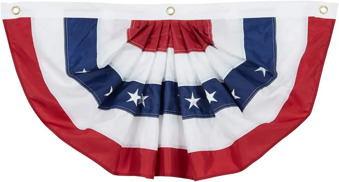 SUNYAO 2 Pack American Pleated Fan Flag USA Pleated Fan Flag 3x6 Ft American USA Bunting Decoration Flags Embroidered Stars Sewn Stripes Canvas Header and Brass Grommets