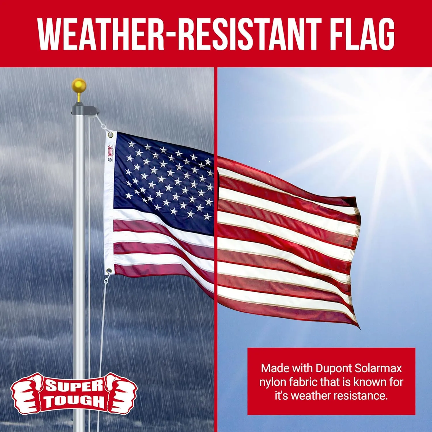 Super Tough 3Ft x 5Ft American Flag - Double Sided, Heavy Duty Nylon USA Flag with Embroidered Stars and Sewn Stripes Suitable for Outdoors - Red/White/Blue