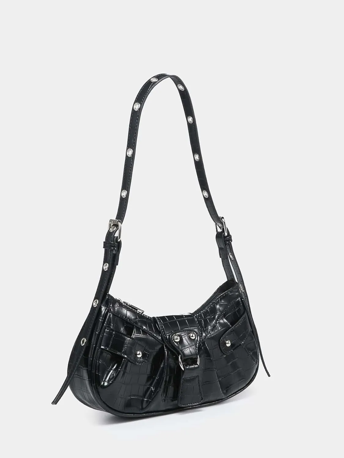 SweatyRocks Women's Buckle Leather Crocodile Embossed Zipper Handbag Shoulder Bag with Adjustable Strap