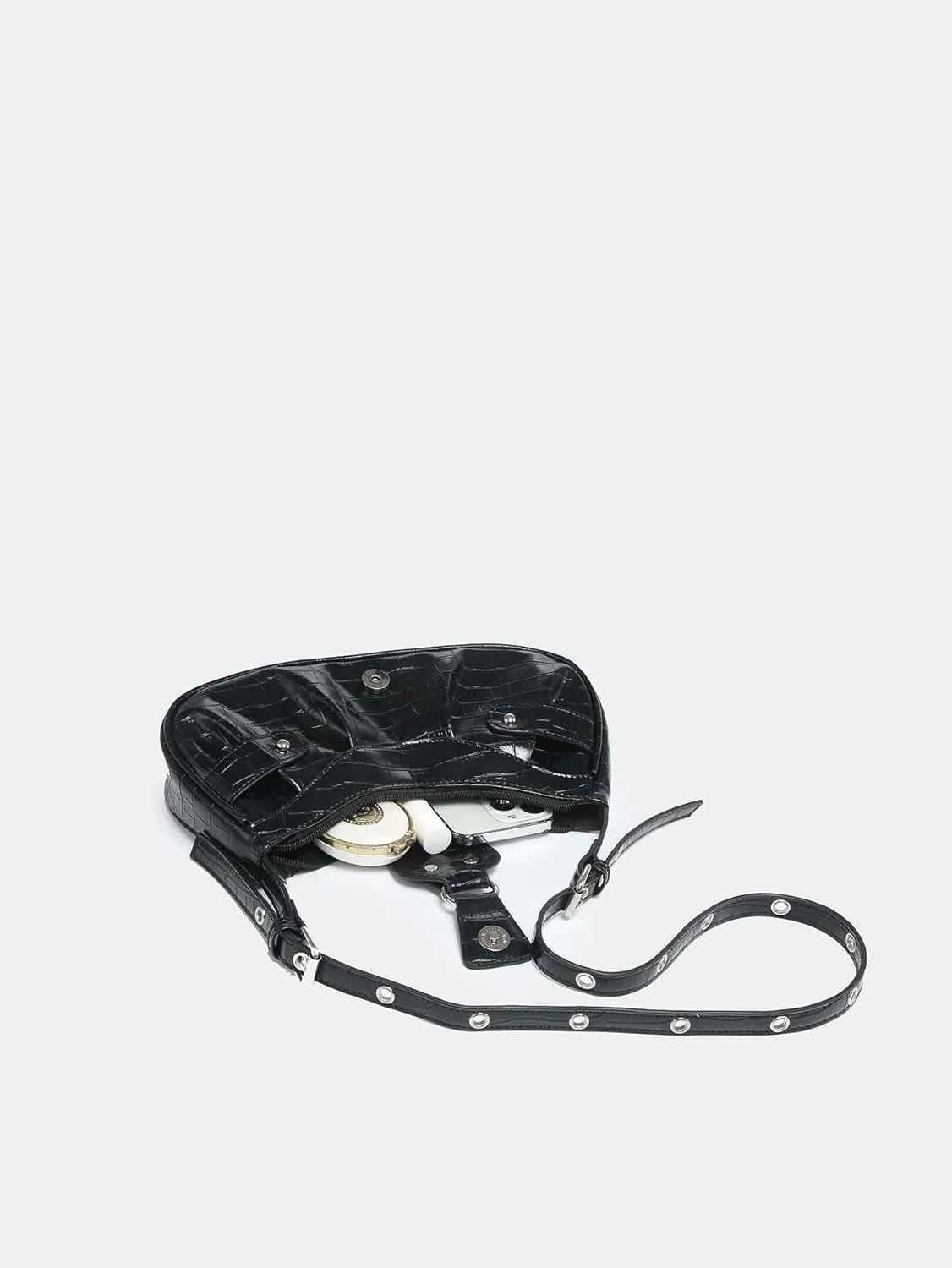 SweatyRocks Women's Buckle Leather Crocodile Embossed Zipper Handbag Shoulder Bag with Adjustable Strap
