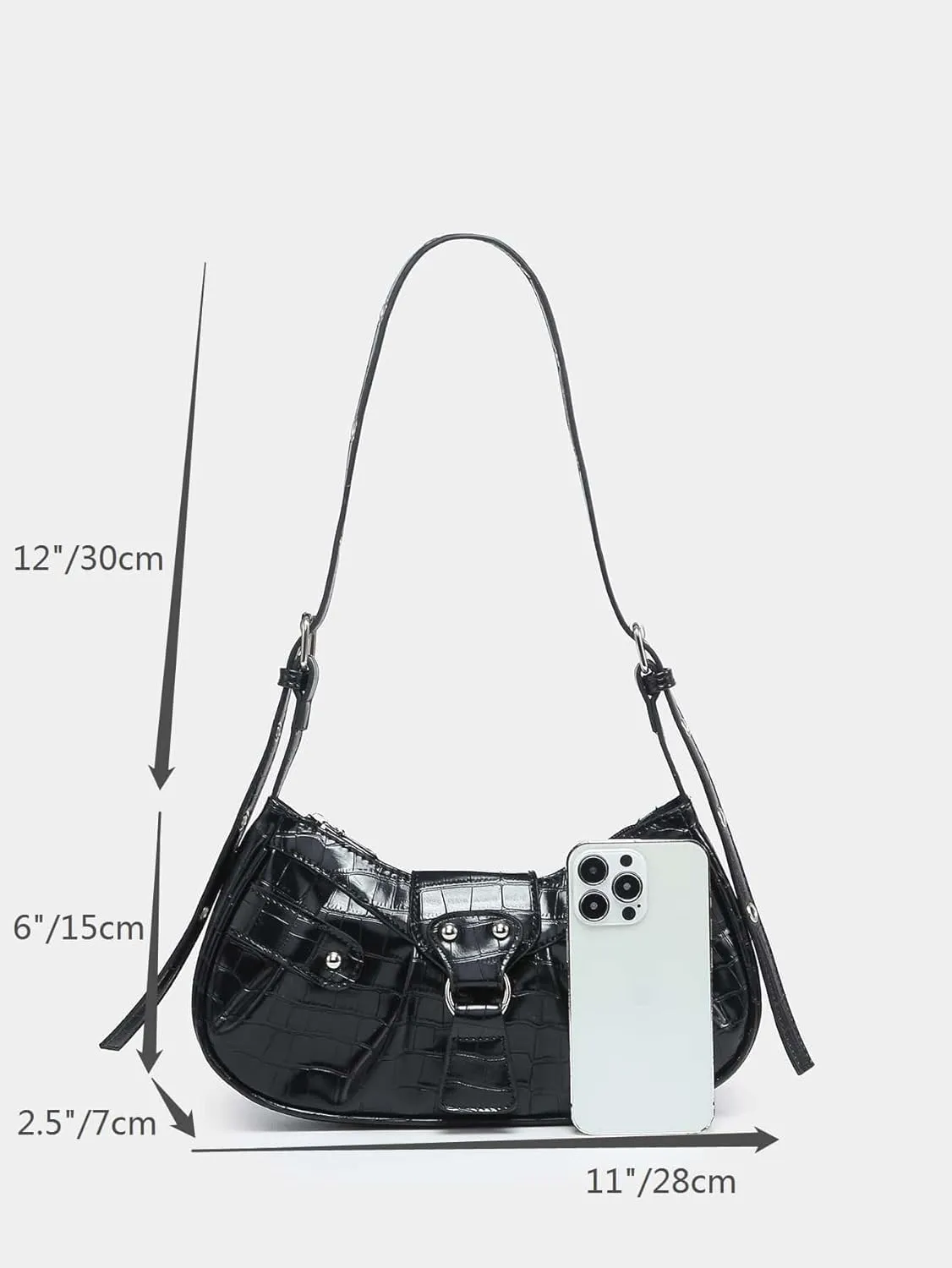 SweatyRocks Women's Buckle Leather Crocodile Embossed Zipper Handbag Shoulder Bag with Adjustable Strap