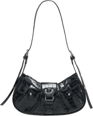 SweatyRocks Women's Buckle Leather Crocodile Embossed Zipper Handbag Shoulder Bag with Adjustable Strap