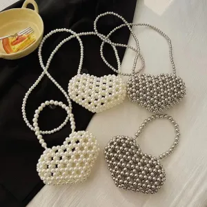 Sweet Heart Pearled Crossbody Girls' Bag