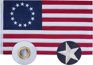 SYII Betsy Ross Flag 4x6 Feet, Embroidery 13 Stars Colony American Flags with 2 Brass Grommets and Double Stitched Sewn Stripes, Heavy Duty Polyester 4th of July Outdoor Banner