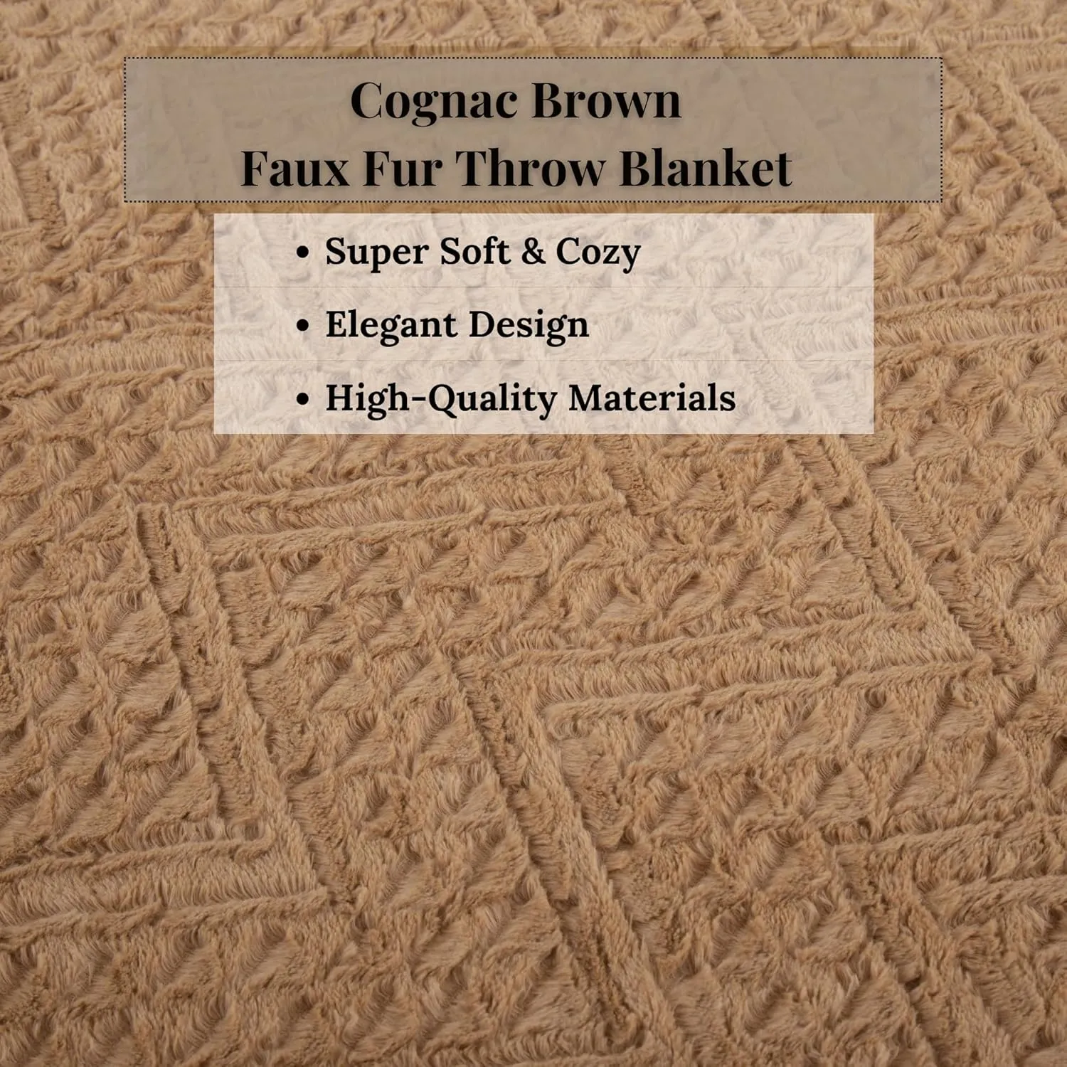 Tache Caramel Brown Faux Fur Throw Blanket - Fuzzy Camel Cognac Chevron Geometric Embossed Super Soft Warm Fluffy White Sherpa Plush Golden Brown Oversized Bed Blanket - Full, Queen Size 90" x 90"