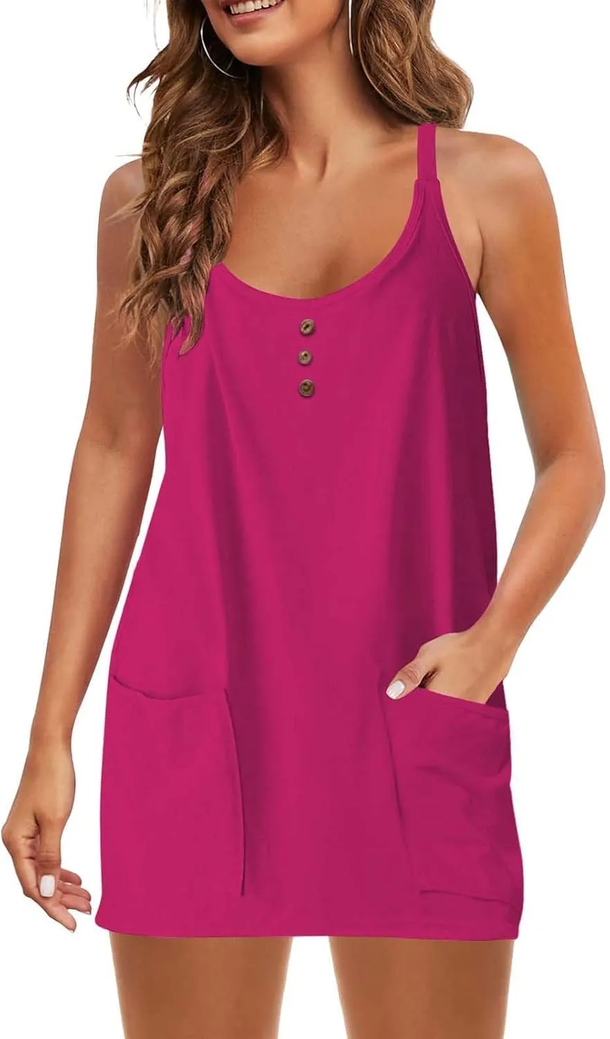 Tennis Dress for Women Built-in Shorts Casual Sleeveless Spaghetti Strap Sundress Workout Athletic Dress with Pocket
