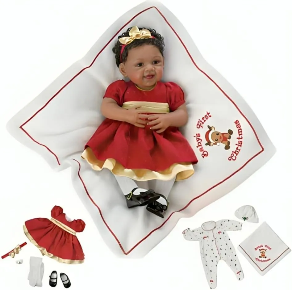 The Ashton-Drake Galleries So Truly Real® Baby s First Christmas Collectible Doll with RealTouch® Skin and Hand-Rooted Hair by Master Doll Artist Waltraud Hanl 19-inches