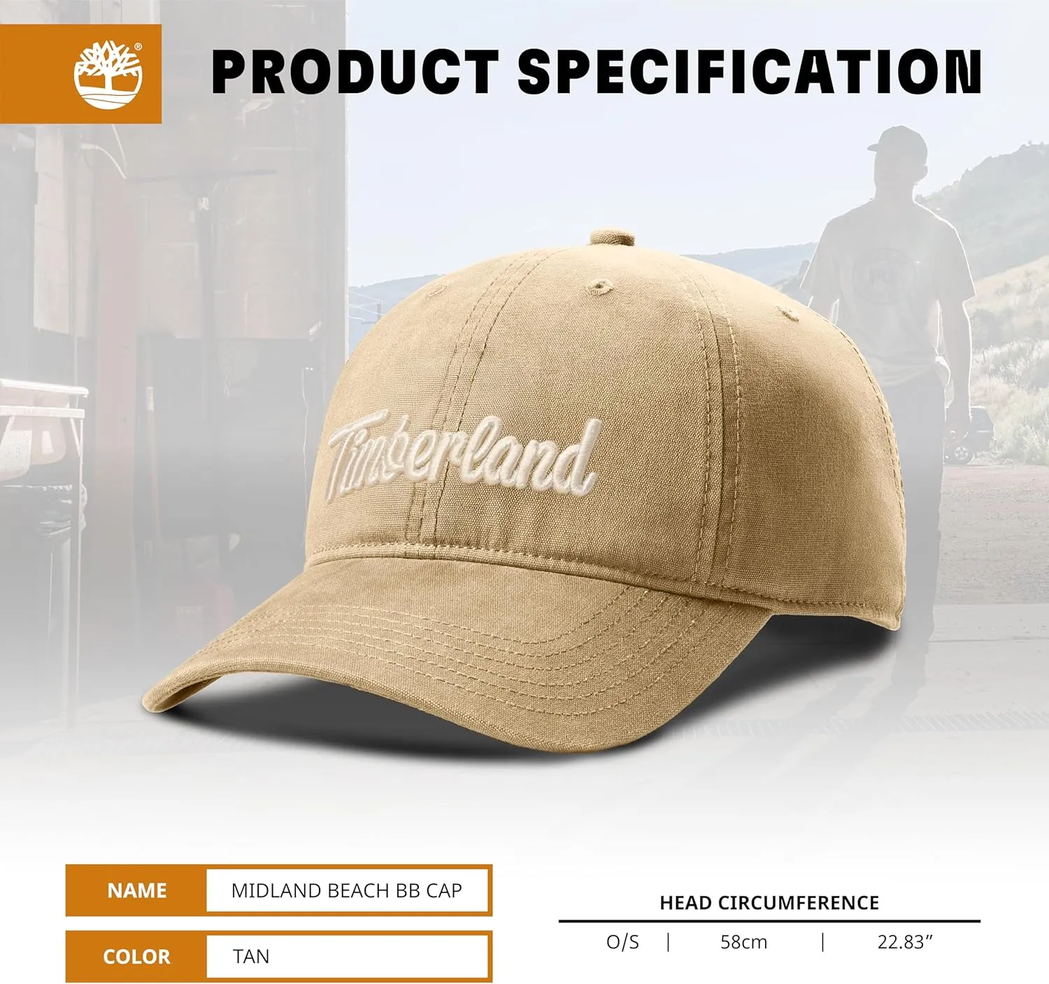 Timberland Midland Beach Men's Baseball Cap, Soft Cotton, Adjustable, Lightweight & Stylish Hat for Outdoor Activities