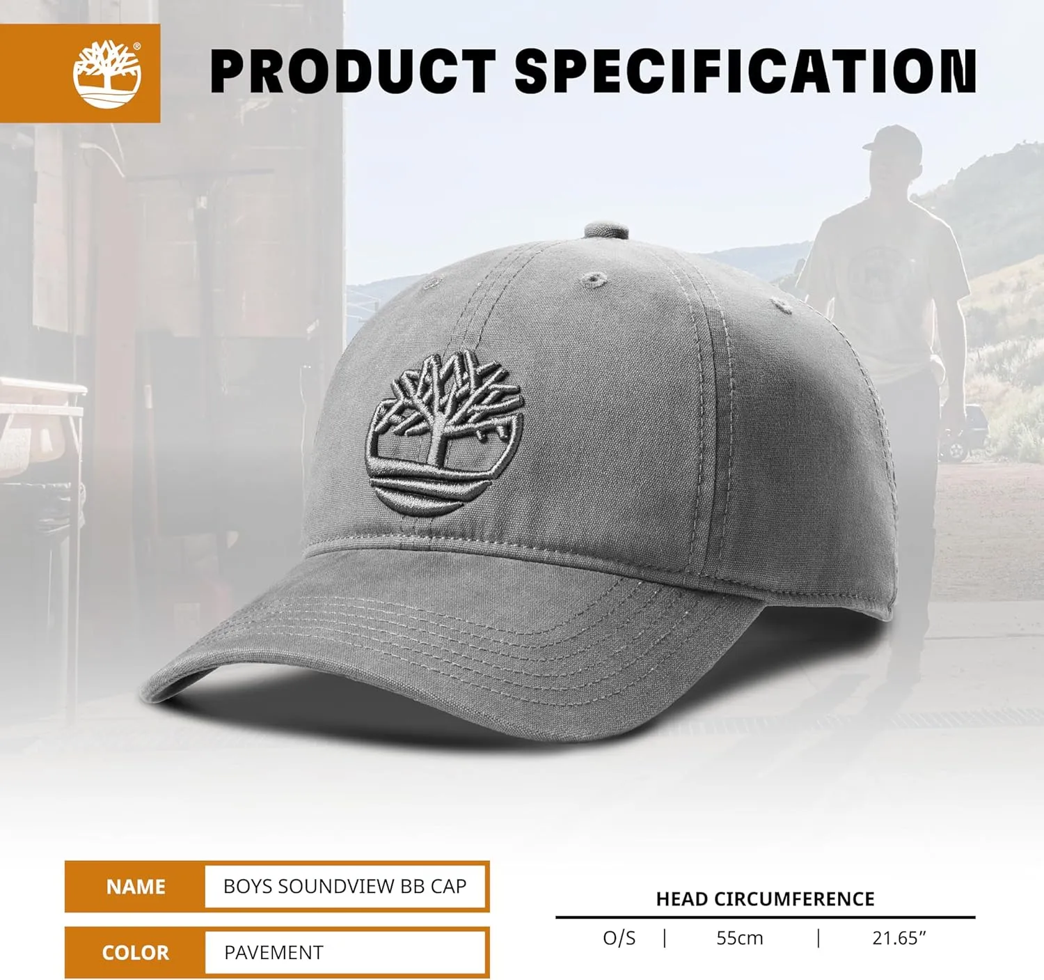 Timberland Soundview Baseball Cap for Boys 7-14, Cotton Canvas, Adjustable, Lightweight & Durable, One Size