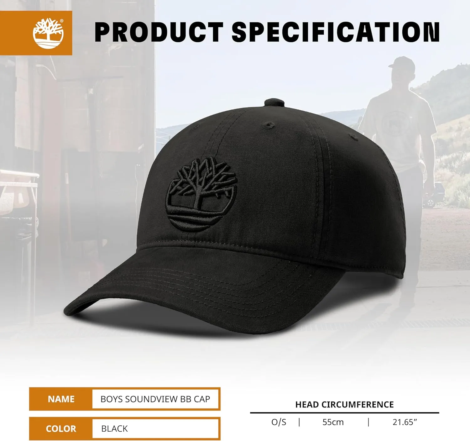 Timberland Soundview Baseball Cap for Boys 7-14, Cotton Canvas, Adjustable, Lightweight & Durable, One Size