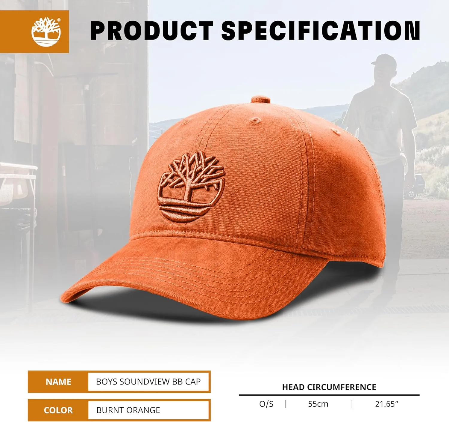 Timberland Soundview Baseball Cap for Boys 7-14, Cotton Canvas, Adjustable, Lightweight & Durable, One Size