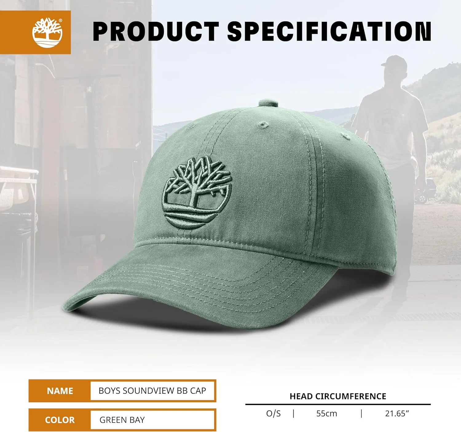 Timberland Soundview Baseball Cap for Boys 7-14, Cotton Canvas, Adjustable, Lightweight & Durable, One Size
